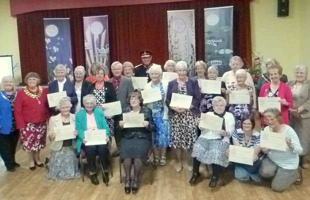 Members of the Embroidery for Burntwood Community group with Cllr Pam Stokes, Cllr Norma Bacon, Cllr Janet Eagland and Cllr Sue Woodward