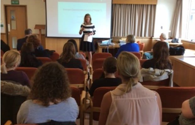 Sue Arnold speaking at the meeting in Lichfield