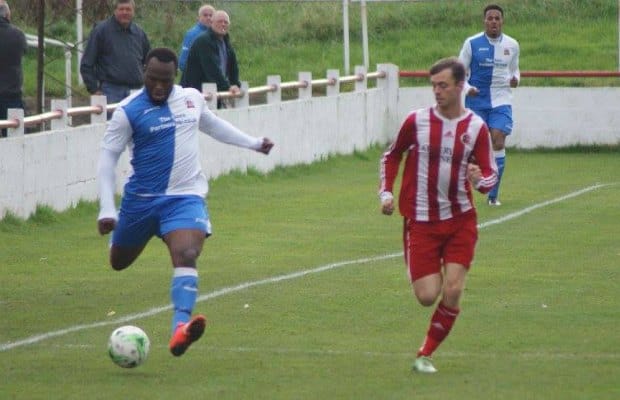 Odane Barnes tries to launch a Lichfield attack. Pic: Mick Tyler