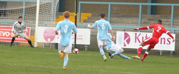Michael Williams fires Chasetown in front. Pic: Dave Birt