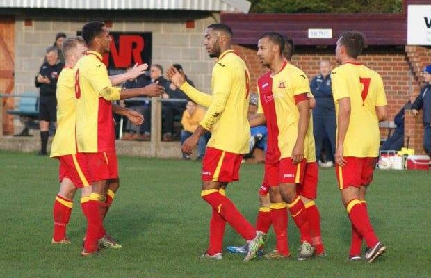 Lichfield City's players celebrate. Pic: Mick Tyler