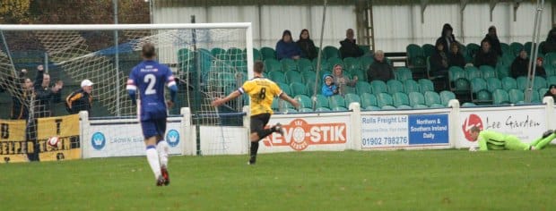 Evan Garnett puts Belper in front. Pic: Dave Birt