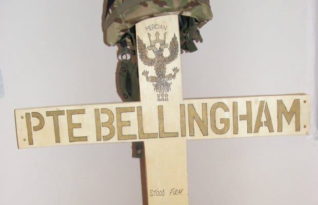A cross created by Gareth Bellingham's comrades