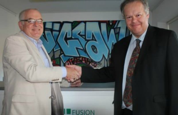 Fusion Credit Union's Peter Selwyn and Colin Greatorex at the Jigsaw hub in 2014