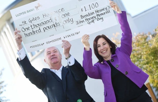 Brendan Heaney with St Giles Hospice Group's chief executive Emma Hodges