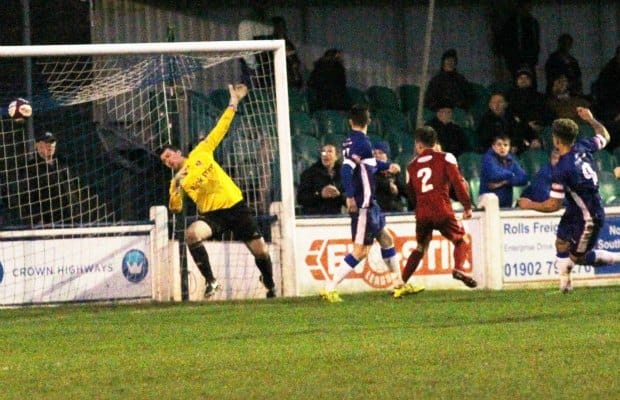 Ryan Wynter scores for Chasetown. Pic: Dave Birt