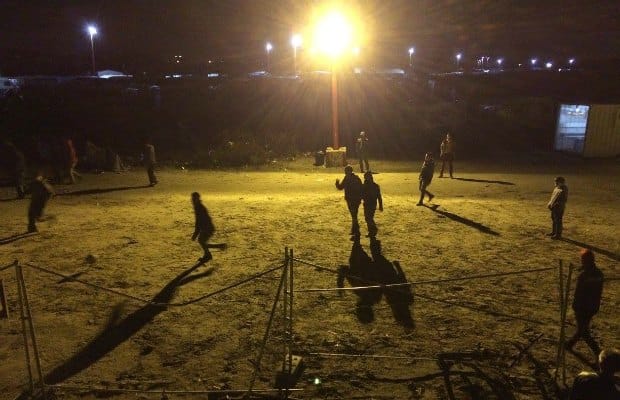 A football game being played in the refugee camp. Pic: Dave Simcox