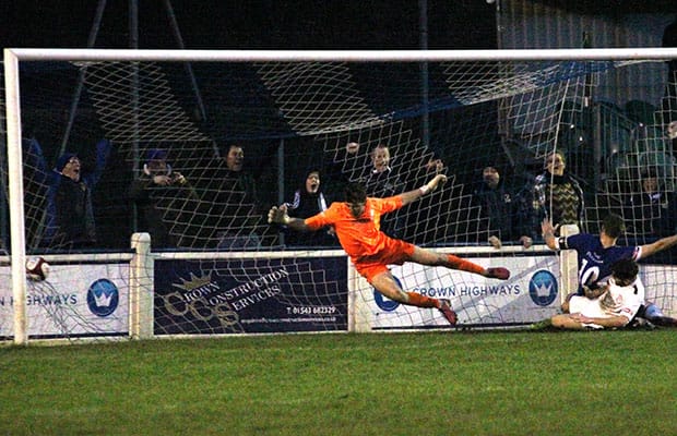 Paul Sullivan puts Chasetown 2-1 in front. Pic: Dave Birt