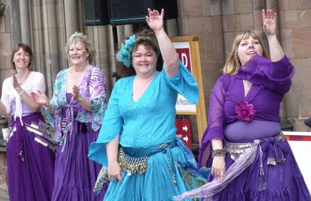 The belly dancers performing outside Lichfield Cathedral