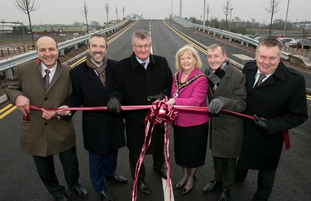 Tony Nash, Andrew Blevins, David Frost, Cllr Janet Eagland, Cllr Mike Wilcox and Cllr Mark Winnington at the new bridge