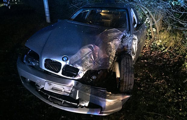 The wreckage of one of the cars involved in the crash near Bassets Pole