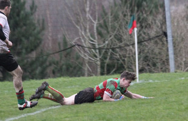 Neil Holden goes over for a Burntwood try. Pic: Joanne Gough