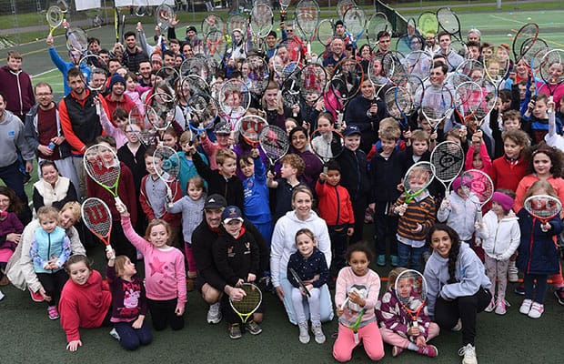 Some of the players who enjoyed a free tennis session in Lichfield