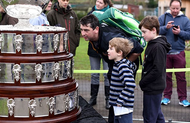 Visitors looking at the Davis Cup in Lichfield