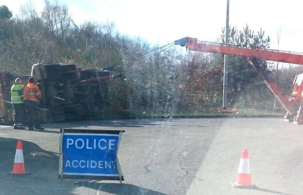 Work begins to recover the overturned concrete mixer. Pic: TheMarketingPeople