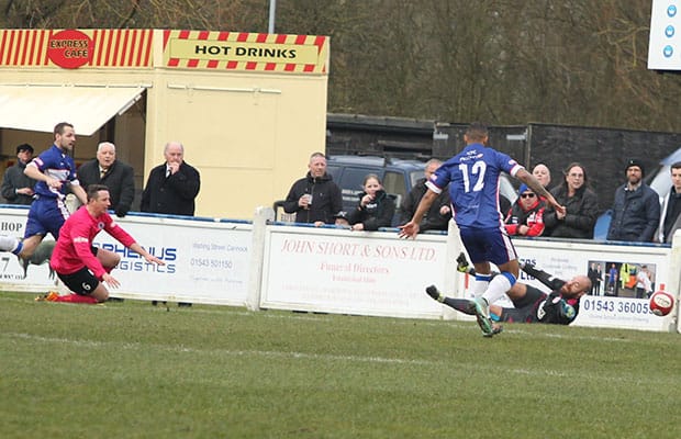 Paul Sullivan scores for Chasetown. Pic: Dave Birt