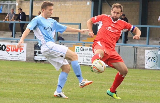 Chris Slater (right) makes a tackle. Pic: Dave Birt