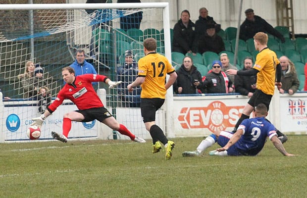 Nick Turton finds the net to level the scores. Pic: Dave Birt