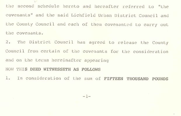 Part of the agreement showing the agreement to end some of the covenants for £15,000