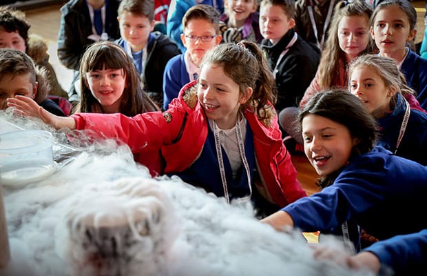 Pupils from Whittington Primary learning about the properties of frozen carbon dioxide. Pic: Lichfield Cathedral School