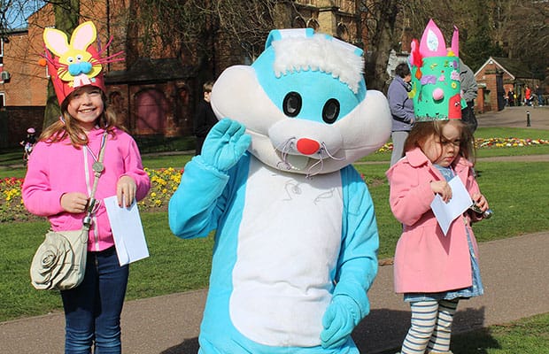 Madison Wolstenhulme and Lily Balduckie with the Beacon Park Easter Bunny