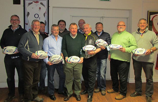 Representatives from local rugby clubs collecting the free balls