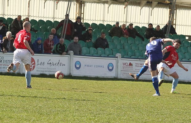 Paul Sullivan fires Chasetown in front. Pic: Dave Birt