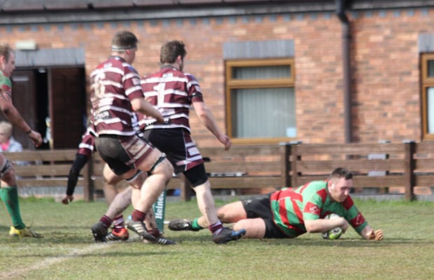 Luke Rookyard crosses for a Burntwood try. Pic: Joanne Gough