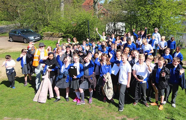 Children from St Michael's Primary School at the site of the Lichfield Canal restoration