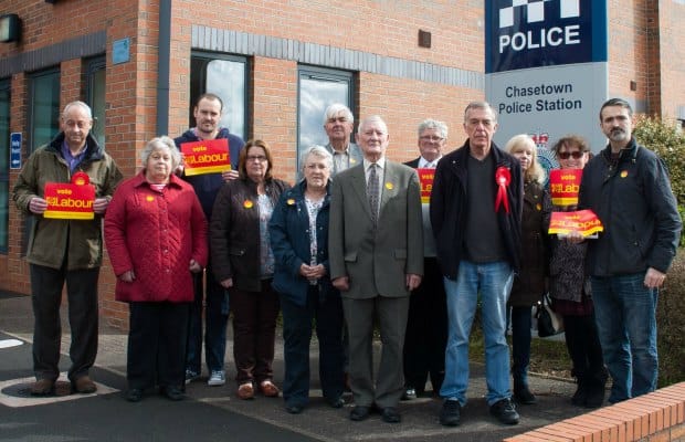 Labour campaigners outside Chasetown Police Station