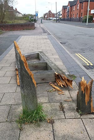 The damaged road sign at Sankey's Corner. Pic: Steve Norman