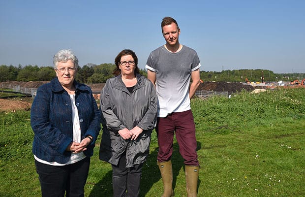 Councillors Sue Woodward and Sharon Banevicius with ranger Rob Taylor on land used by deer near the development in Burntwood