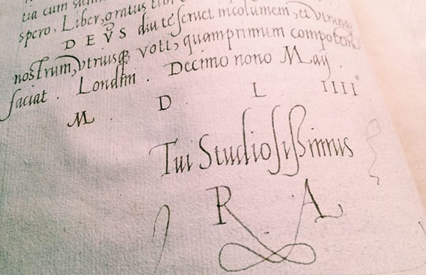 The inscription found in a book at Lichfield Cathedral