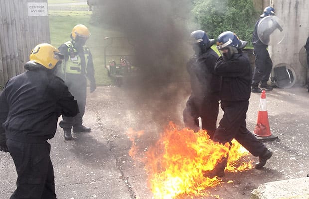 A police riot training drill