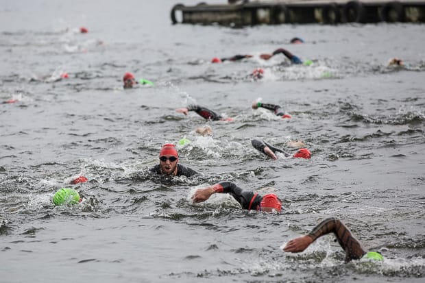 The Staffordshire Ironman swim at Chasewater. Pic: Godden Photography