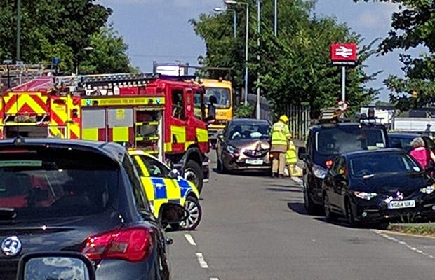 Emergency services at the scene on the Burton Road into Streethay