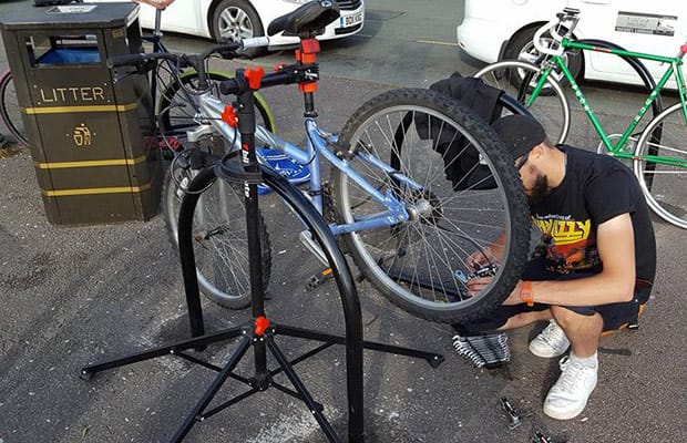 Repairs being carried out on the bike. Pic: Re-Cycle Lichfield