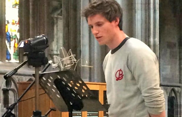 Eddie Redmayne recording war poetry in Lichfield Cathedral