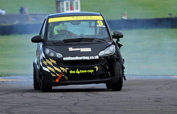 Greg Owens in his damaged Smart Brabus. Pic: MotorV8 Media