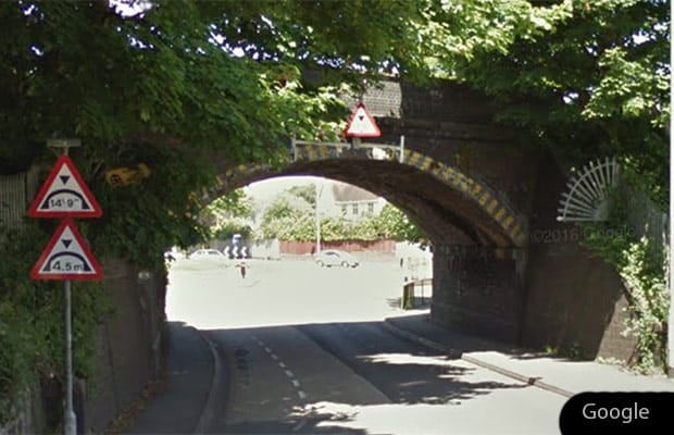The railway bridge on the Birmingham Road