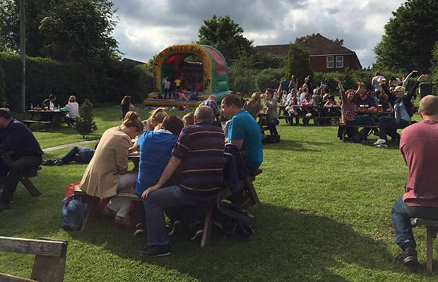 The beer garden at the George and Dragon pub