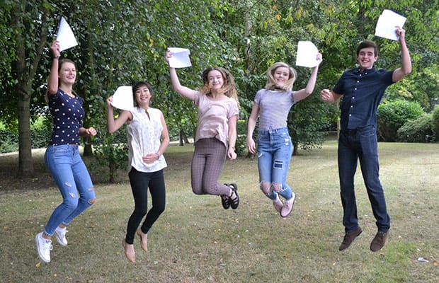 Natalia Bialasinska, Leika Nell, Tara Best, Rebecca Hutchings and Matthew Lovell celebrating their results