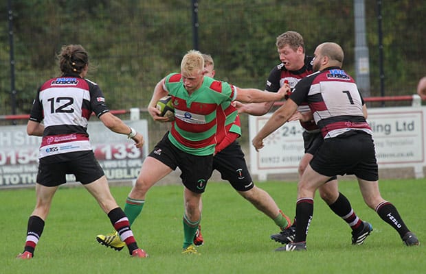 Elliot Wooley tries to exploit a gap in the line. Pic: Joanne Gough