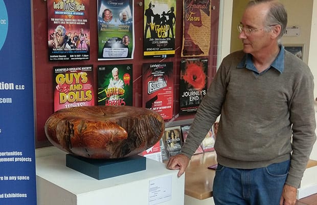Artist Don Ratcliffe with his sculpture Calumet the Peace-Pipe