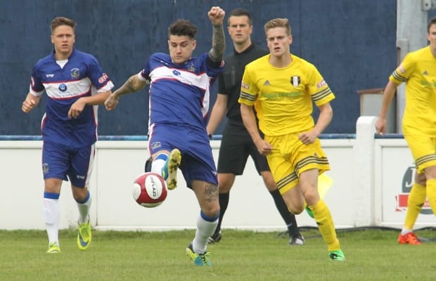 Chasetown captain James Dance plays a pass. Pic: Dave Birt