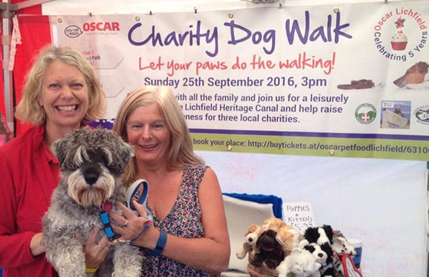 Jane Adams, from Oscar Pet Foods Lichfield, with Teenage Cancer Trust ambassador Jane Sutton
