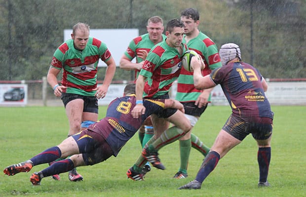 Sean Brennan is tackled. Pic: Joanne Gough