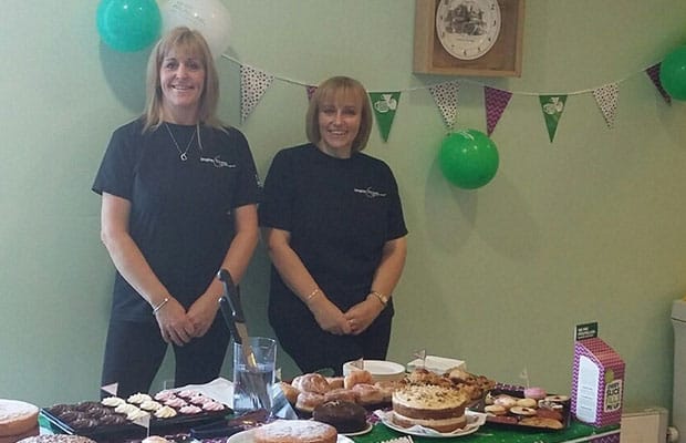 Jane Mason and Rachael Hardwood with some of the cakes at Burntwood Leisure Centre