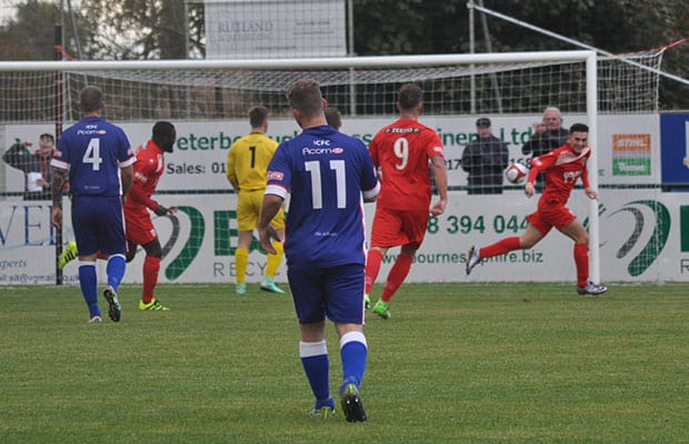 Stamford take the lead against Chasetown. Pic: Pamela Mullins