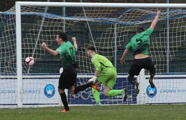 James Curley gives Leek Town the lead. Pic: Dave Birt